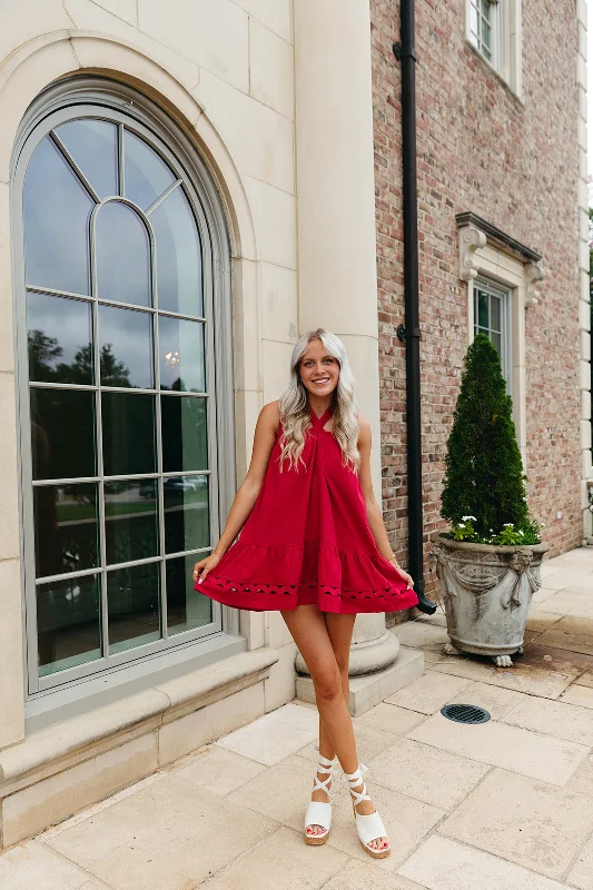 Tailgate Mini Dress - Crimson Trendy Mesh Mini Dress