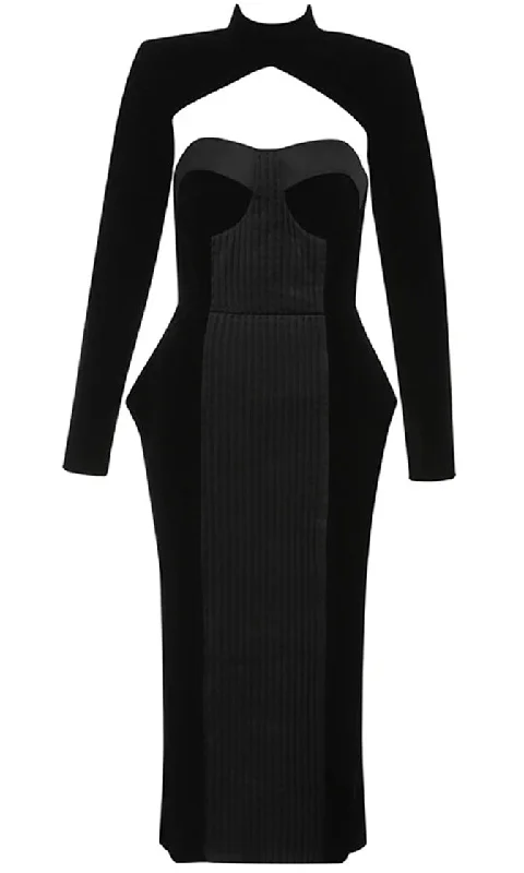 Up All Night Black Velvet Strapless Sweetheart Neckline Bustier Open Back Bodycon Turtle Neck Long Sleeve Two Piece Midi Dress Stylish High-Waisted Midi Dress Up All Night Black Velvet Strapless Sweetheart Neckline Bustier Open Back Bodycon Turtle Neck Long Sleeve Two Piece Midi Dress Stylish High-Waisted Midi Dress