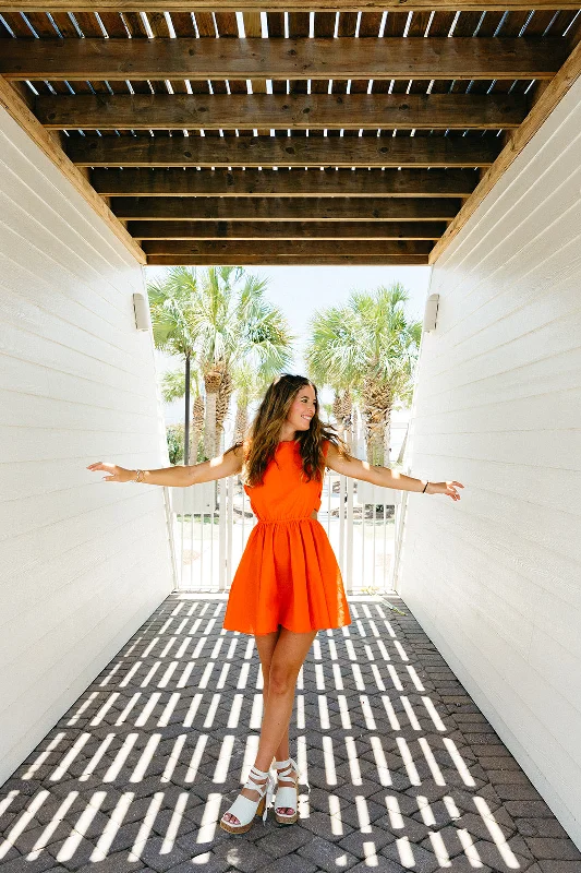 Wait For It Mini Dress - Red Orange Trendy Mini Dress with Belt