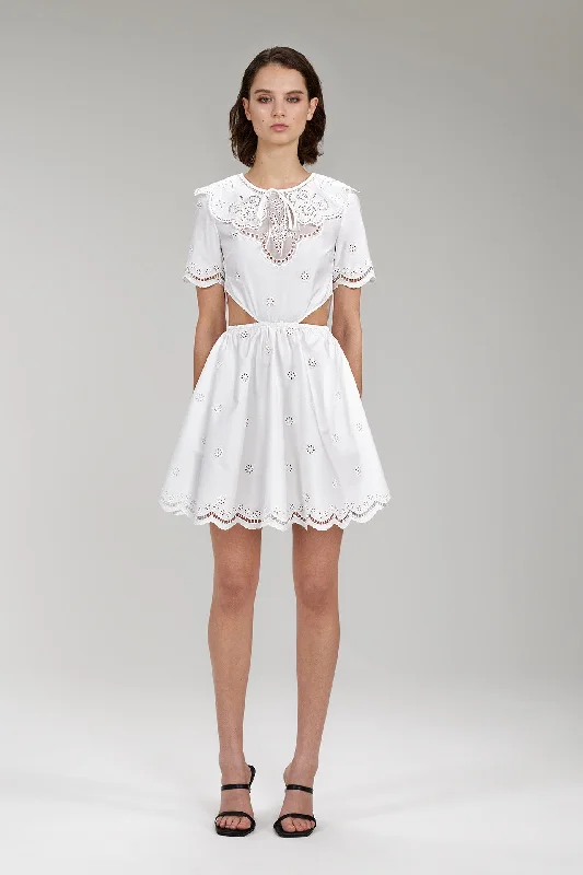 White Broderie Anglaise Cut Out Mini Dress Cozy Knitted Mini Dress