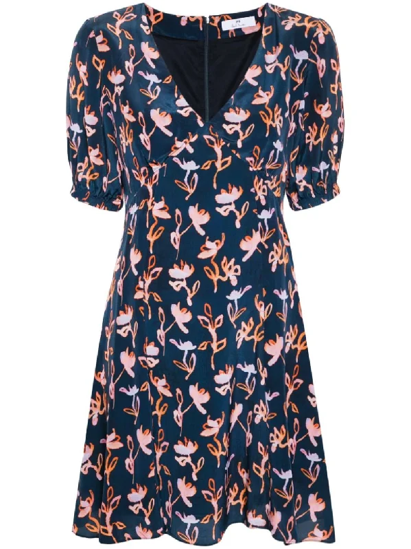 abstract-print mini dress Chic Mini Dress with V-Neck