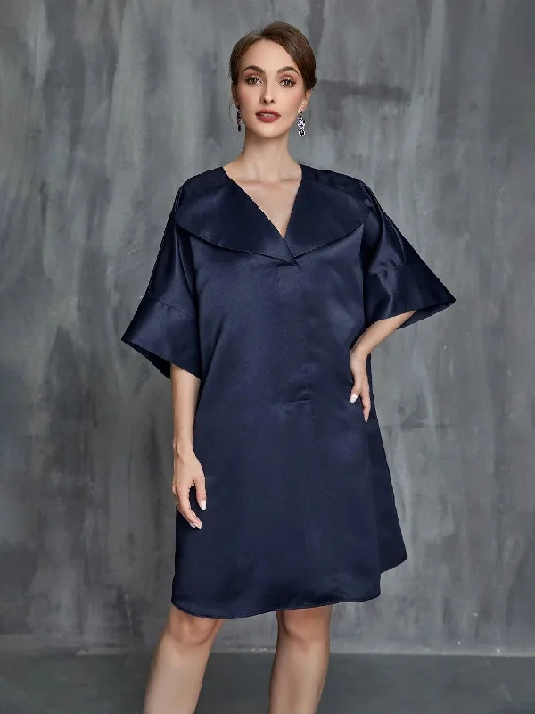 Womens' Solid Half Sleeves Satin Midi Dress Comfortable Ruched Midi Dress