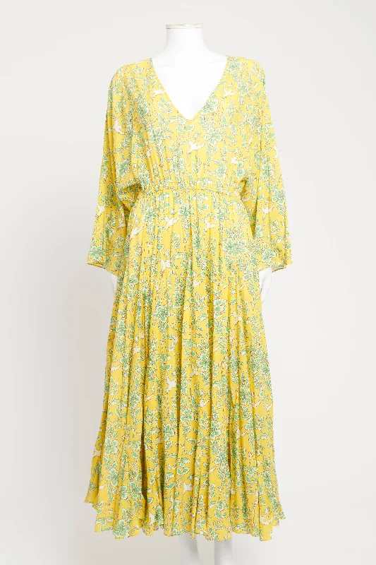 Yellow Cotton Preowned Emily Floral Print Midi Dress Fashionable Off-Shoulder Dress Midi