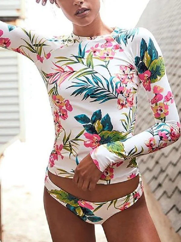 2023 womens surf sets Long Sleeve Swimsuit Floral Print Bikini Bathing Suit High-Waisted Swimwear 2023 womens surf sets Long Sleeve Swimsuit Floral Print Bikini Bathing Suit High-Waisted Swimwear