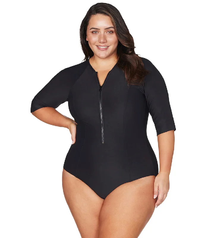 Artesands Woman's Plus Size Hues Sunsafe Mid Length Sleeve One Piece Swimsuit Strapless Swimsuit Top