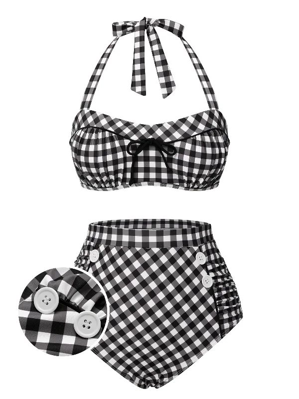 Black 1940s Plaid Halter Swimsuit Luxury Swimsuit Style