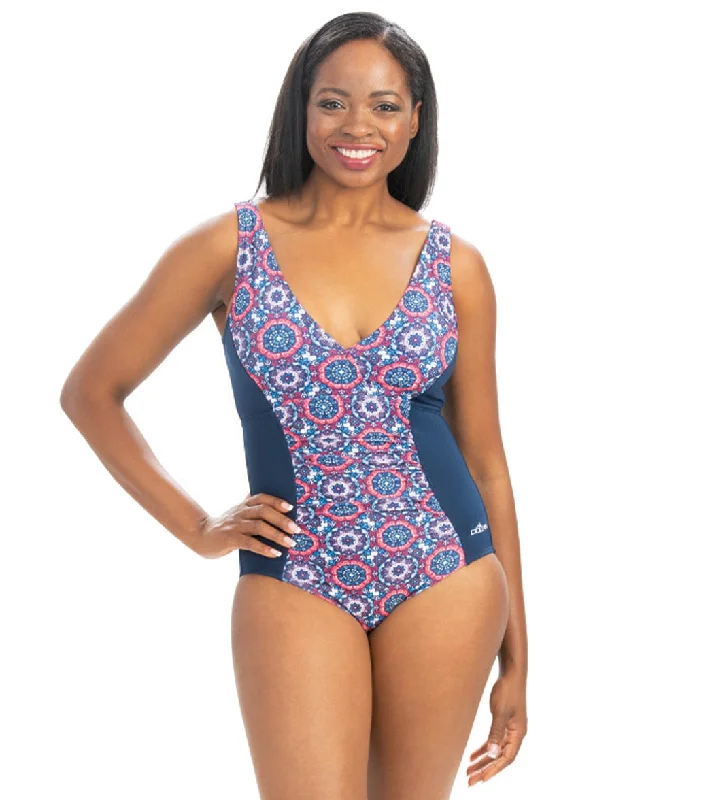 Dolfin Women's Aquashape Mosaic V-neck Front Panel Chlorine Resiatant One Piece Swimsuit Mosaic Mesh Panel Swimwear Dolfin Women's Aquashape Mosaic V-neck Front Panel Chlorine Resiatant One Piece Swimsuit Mosaic Mesh Panel Swimwear