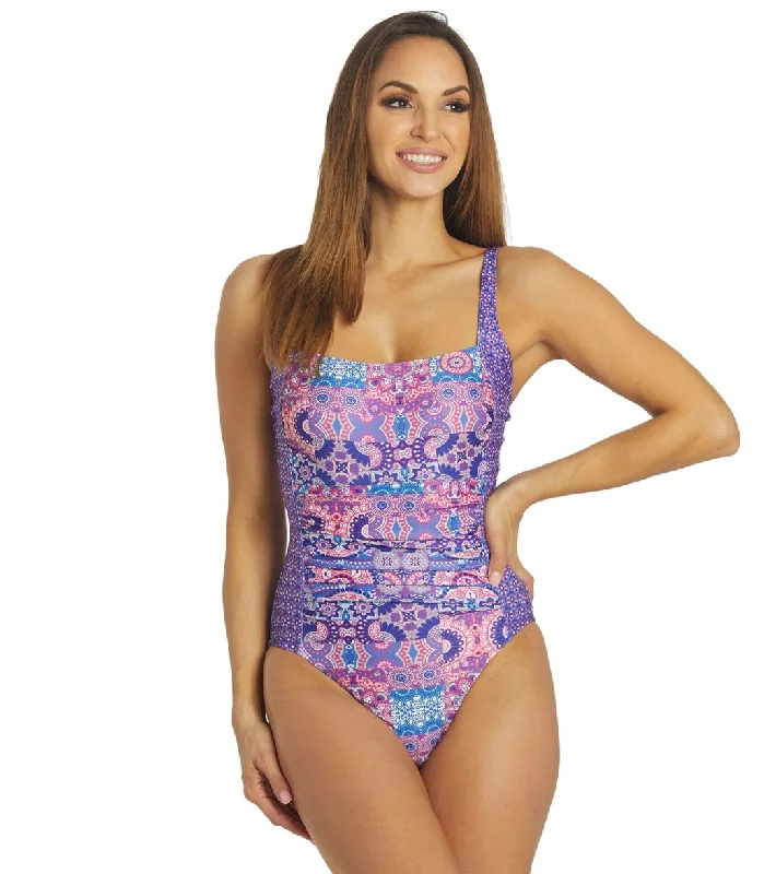 Dolfin Women's Aquashape Print Moderate Square Neck One Piece Swimsuit Patchwork Shiny One-Piece Swimsuit Dolfin Women's Aquashape Print Moderate Square Neck One Piece Swimsuit Patchwork Shiny One-Piece Swimsuit
