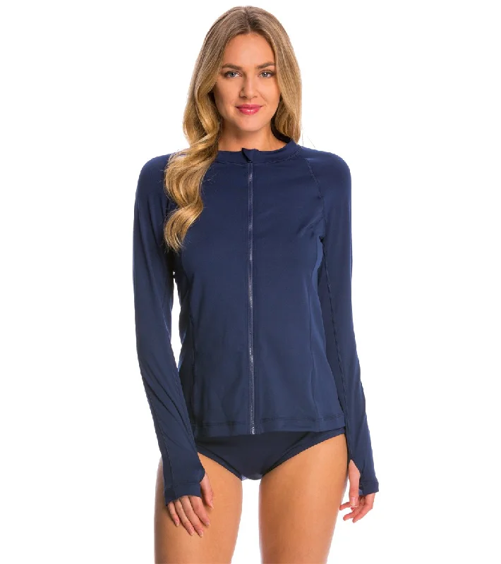 Gabar Chlorine Resistant Pool Long Sleeve Swim Shirt Navy Chic Beach Cover-Up