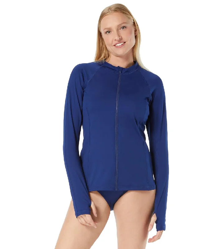 Gabar Chlorine Resistant Pool Long Sleeve Swim Shirt Ocean Navy Classic Sporty Swimsuit