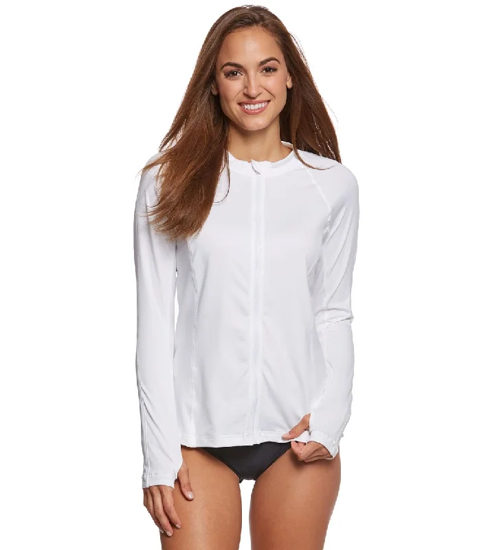 Gabar Chlorine Resistant Pool Long Sleeve Swim Shirt White Push-Up Swimsuit Top