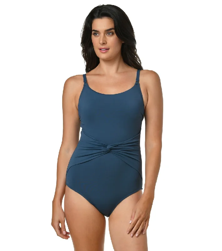 Jantzen Women's Solid Mio Mia! One Piece Swimsuit Azure Elegant Ruffle Swimsuit