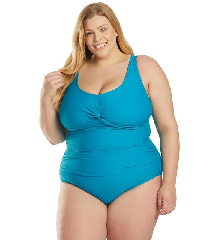 Maxine Plus Size Tricot Twist Front One Piece Swimsuit Summer Ready Swimsuit