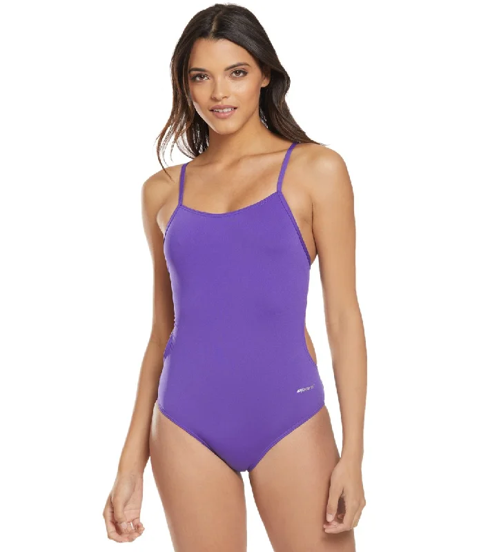 Sporti HydroLast Tie Back One Piece Swimsuit (24-40) Purple Mesh Detail Bikini