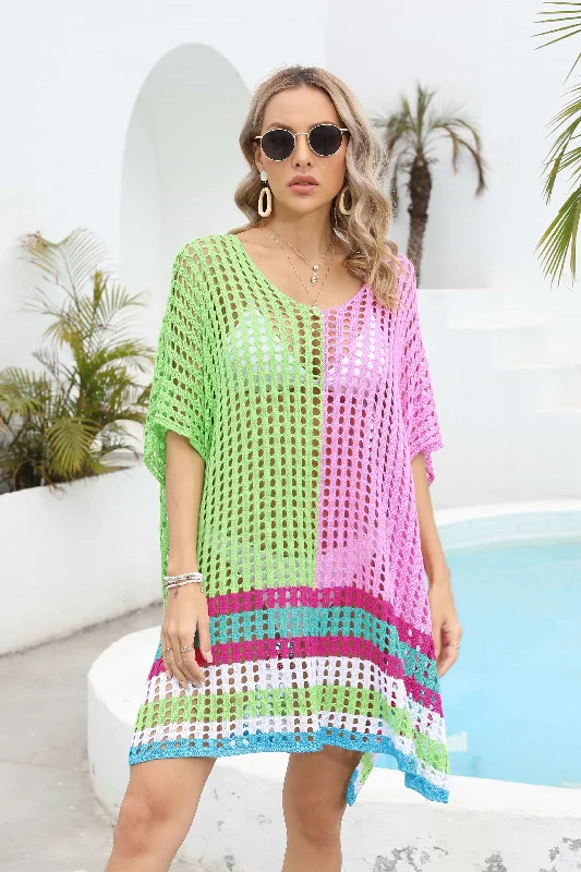 Sunset and Swim Contrast Scoop Neck Openwork Half Sleeve Swimsuit Coverup Stylish Swimsuit Set Sunset and Swim Contrast Scoop Neck Openwork Half Sleeve Swimsuit Coverup Stylish Swimsuit Set
