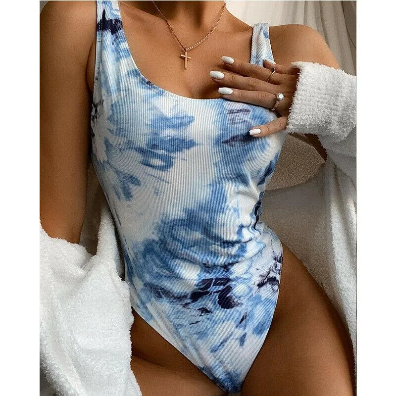 Tie Dye One Piece Swimsuit Bikini Adjustable Swim Top