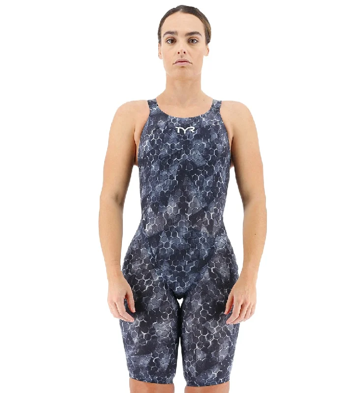 TYR Women's Avictor 2 Supernova Open Back Comfort Straps Tech Suit Swimsuit Black/Grey Stylish Cover-Up Set TYR Women's Avictor 2 Supernova Open Back Comfort Straps Tech Suit Swimsuit Black/Grey Stylish Cover-Up Set