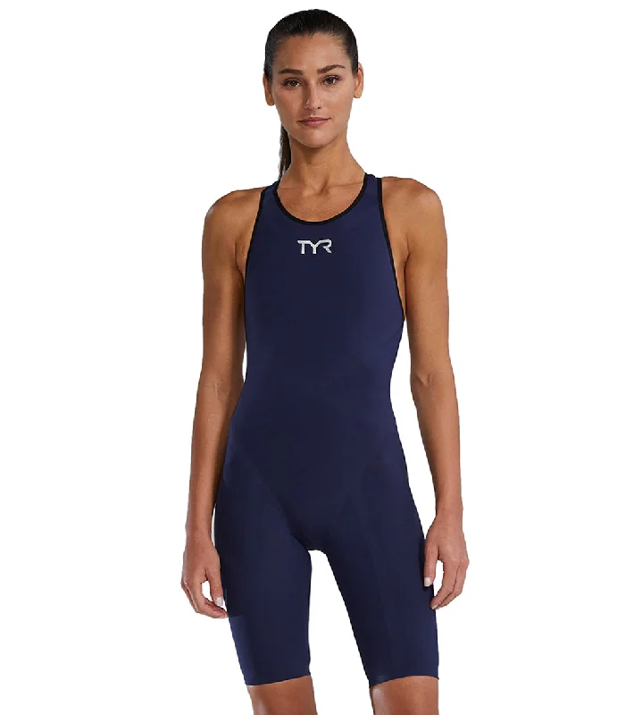 TYR Women's Venzo Closed Back Tech Suit Swimsuit Navy Deep-V Swimsuit Design