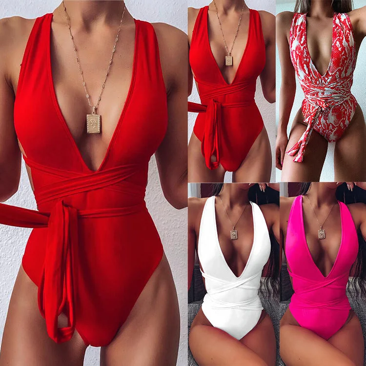 Women Sexy One Piece Bikini Swimwear Lace-Detail Bikini Set