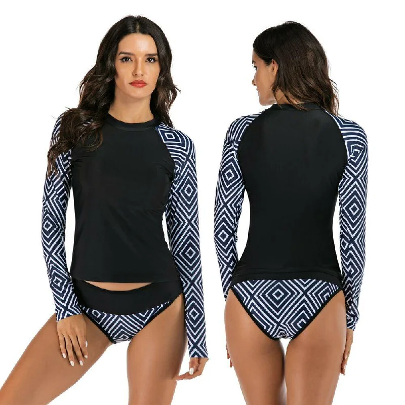 Sexy Long Sleeve Sports Swimwear Bold Color Swimsuit