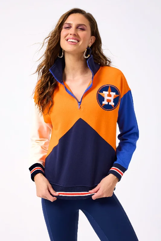 Astros Colorblock Quarter Zip Sweatshirt in Team Colors Cotton Hoodie Fleece Lining Warmth