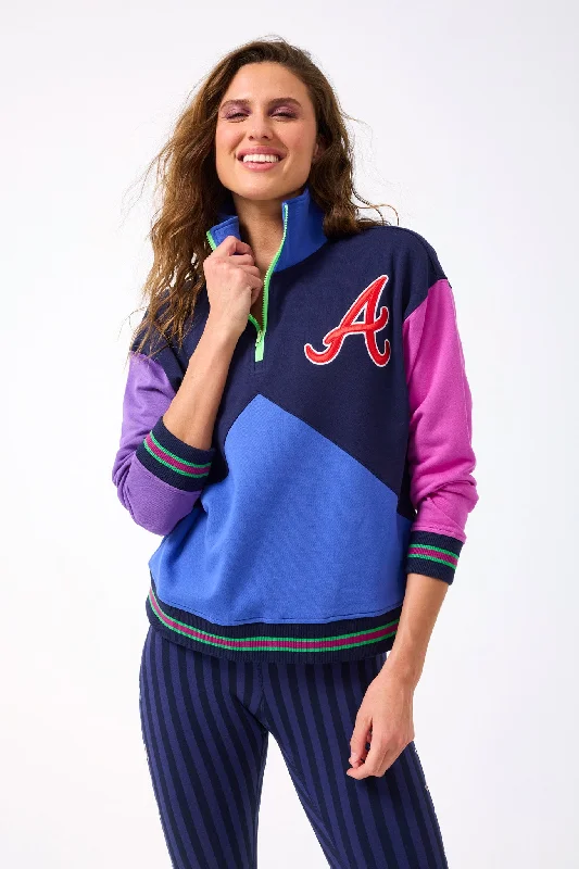 Braves Colorblock Quarter Zip Sweatshirt in Fashion Colors Zip Hoodie Drawstring Kangaroo Pocket