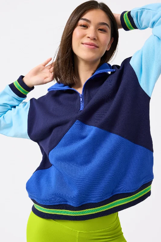 Colorblock Quarter Zip Sweatshirt in Navy, Electric Blue and Cotton Candy Graphic Hoodie Design Print