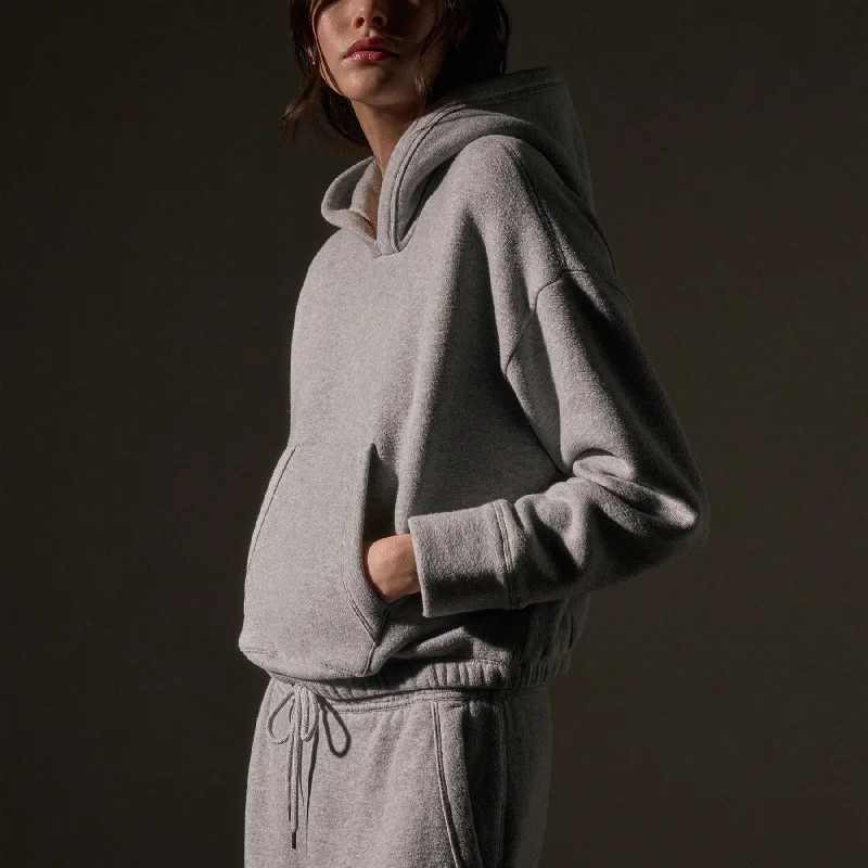 Cozy Hooded Sweat Top - Heather Grey Hoodie with Batwing Sleeves Loose Dramatic