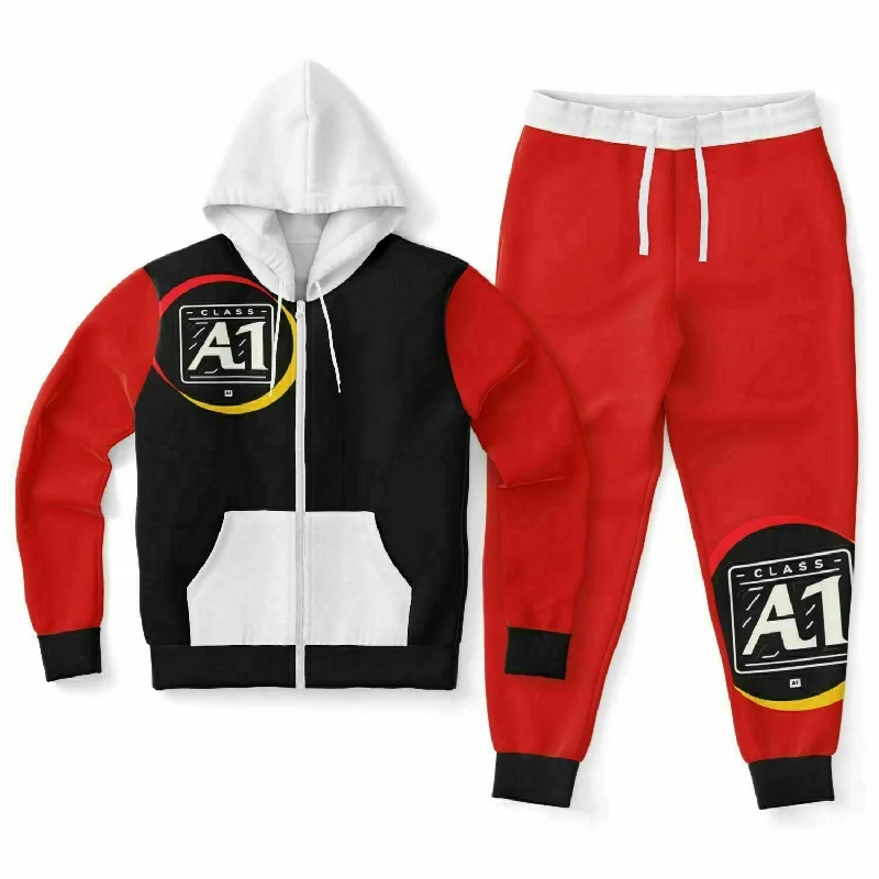 ClassA1 Fashion Ziphoodie & Jogger Outfit Set Hoodie with Hem Embroidery Detailed Premium