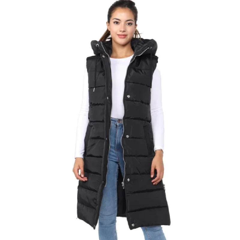 MRK Luxe Longline Puffer Hooded Gilet Hoodie with Pocket Utility Practical