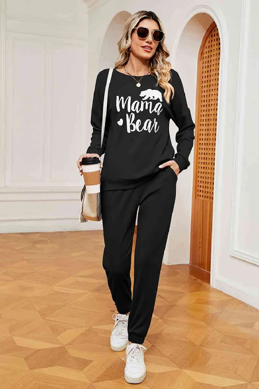 MAMA BEAR Sweatshirt and Sweatpants Set (several colors) Hoodie with Front Slit Layering Stylish