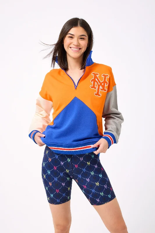 Mets Colorblock Quarter Zip Sweatshirt in Team Colors Hoodie Dress Longline Feminine