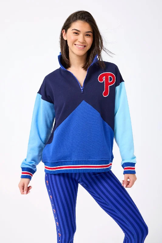 Phillies Colorblock Quarter Zip Sweatshirt in Team Colors Hoodie Crop Top Short Trendy