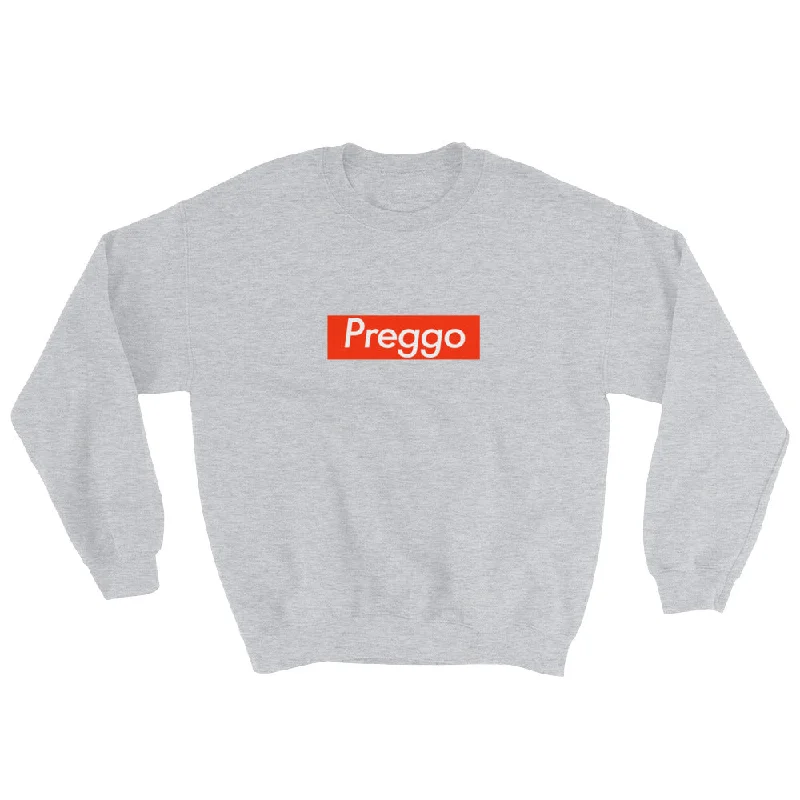 Preggo Box Logo Sweatshirt Hoodie with Half-Zip Sporty Casual