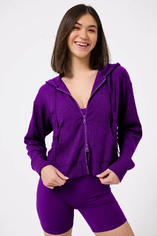 Rib Crop Hoodie in Acai Hoodie with Turtle Neck Cozy Winter