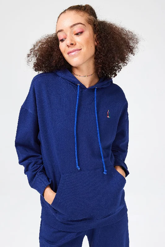 Hoodie in Navy Hoodie with Hem Applique Textured Unique