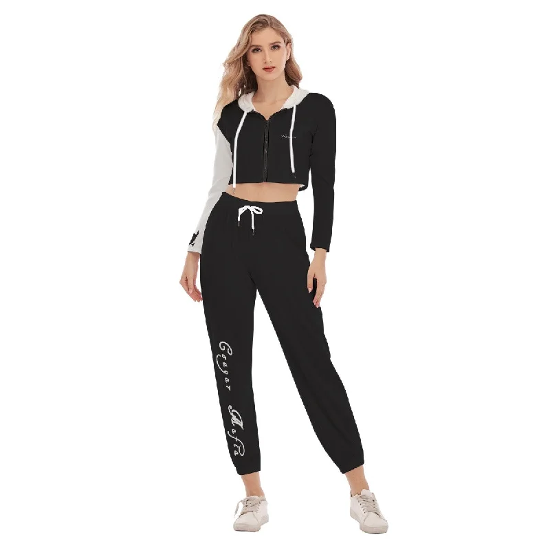 All-Over Print Women's Crop Hoodie Sports Set cougar mafia Hoodie with Set-In Sleeves Structured Classic