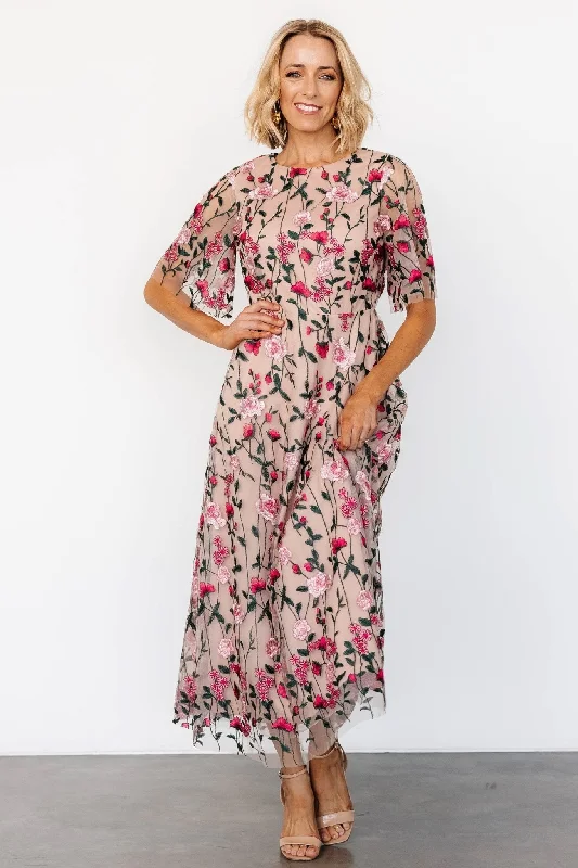 Arabella Embroidered Tulle Maxi Dress | Rose Garden Elegant Floral Maxi Dress