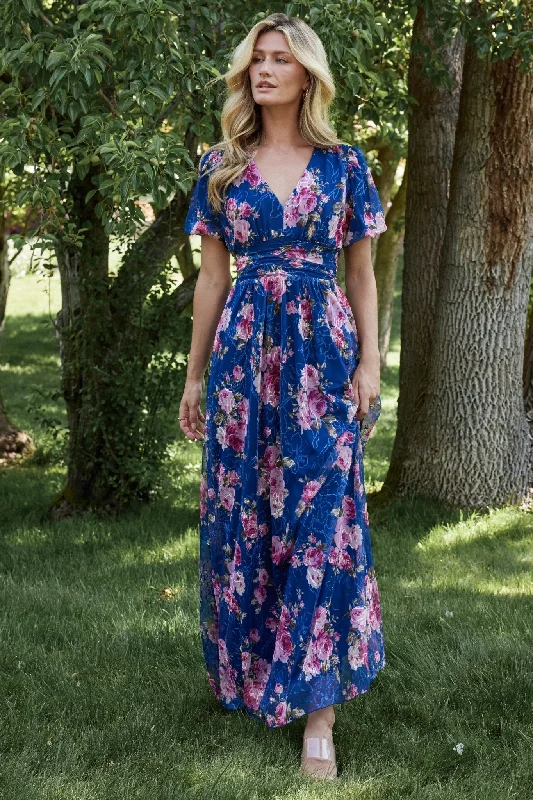 Ardley Maxi Dress | Navy + Pink Floral Chic Boho Print Maxi Dress