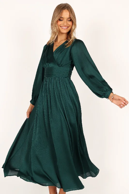 Bethanny Long Sleeve Maxi Dress - Emerald Elegant Lace-Up Maxi Dress