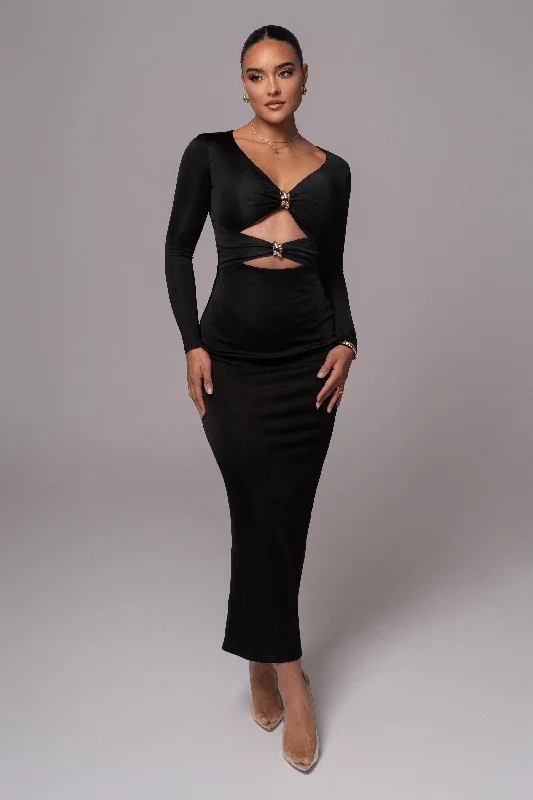 Black Soiree Cutout Maxi Dress Elegant Maxi Dress with Pockets