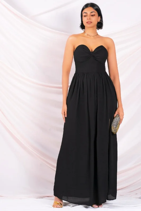 Black Sweetheart Maxi Dress Comfortable Satin Maxi Dress