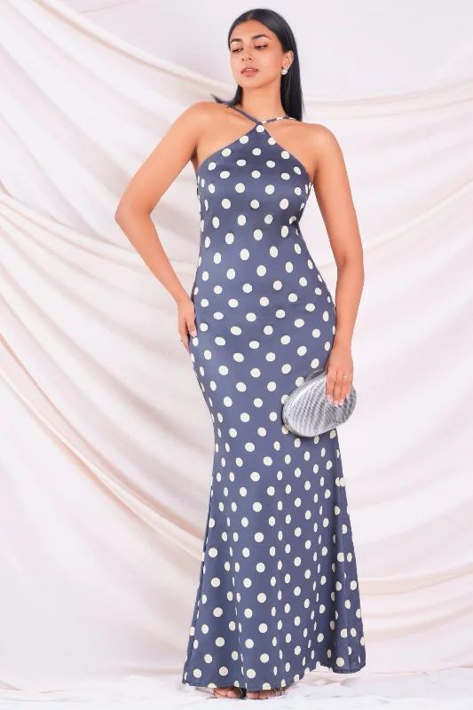 Blue Polka Maxi Dress Elegant Floral Maxi Dress