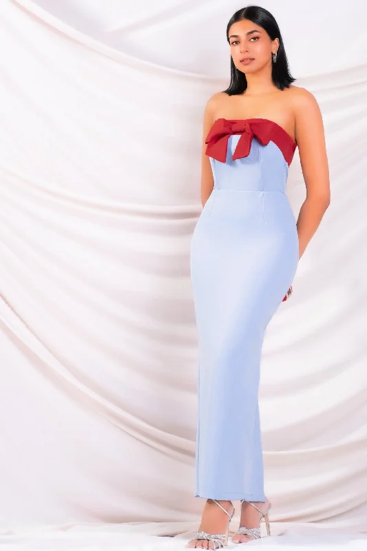 Blue & Red Bow Maxi Dress Chic Off-Shoulder Maxi Dress