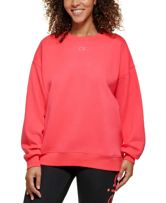 Calvin Klein Performance Womens Active Oversized Logo Sweatshirt Hoodie with Hem Applique Textured Unique