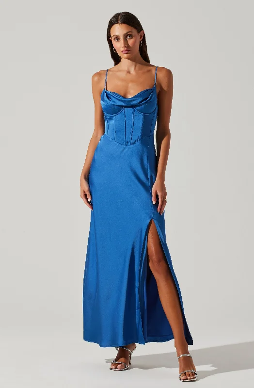 Cannes Satin Bustier Maxi Dress Comfortable Plunging Neckline Maxi Dress