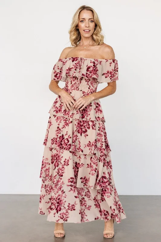 Carina Off Shoulder Maxi Dress | Nude + Rose Trendy V-Neck Maxi Dress