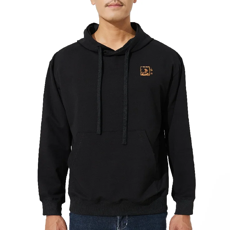 HUGE SPORTS Classic Revival Black Hoodie - Mountains & Seas Series Hoodie with Mock Neck Collared Structured