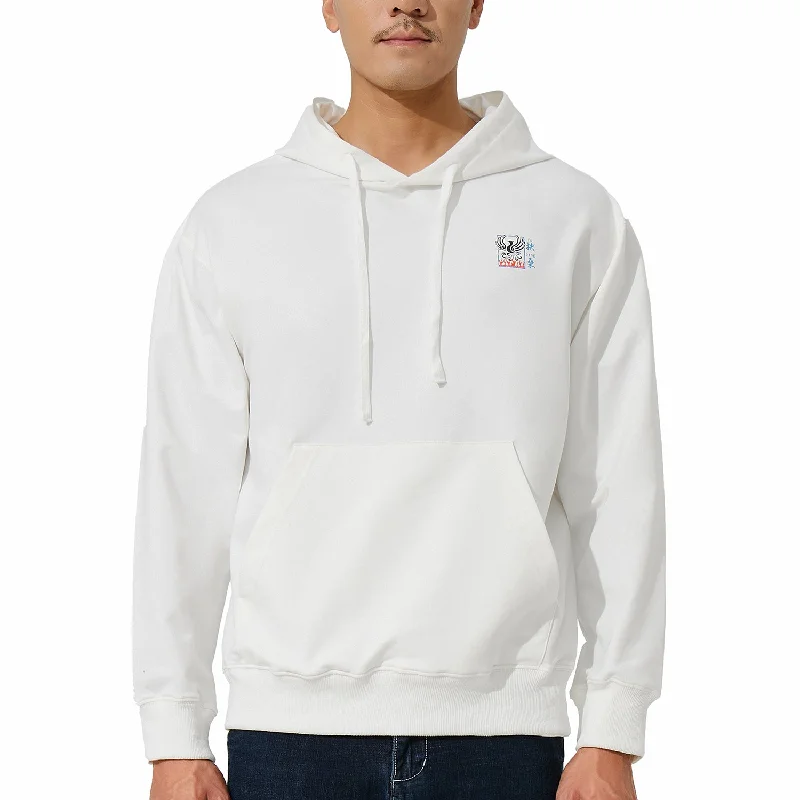 HUGE SPORTS Classic Revival White Hoodie - Mountains & Seas Series Hoodie with Crew Neck Simple Timeless