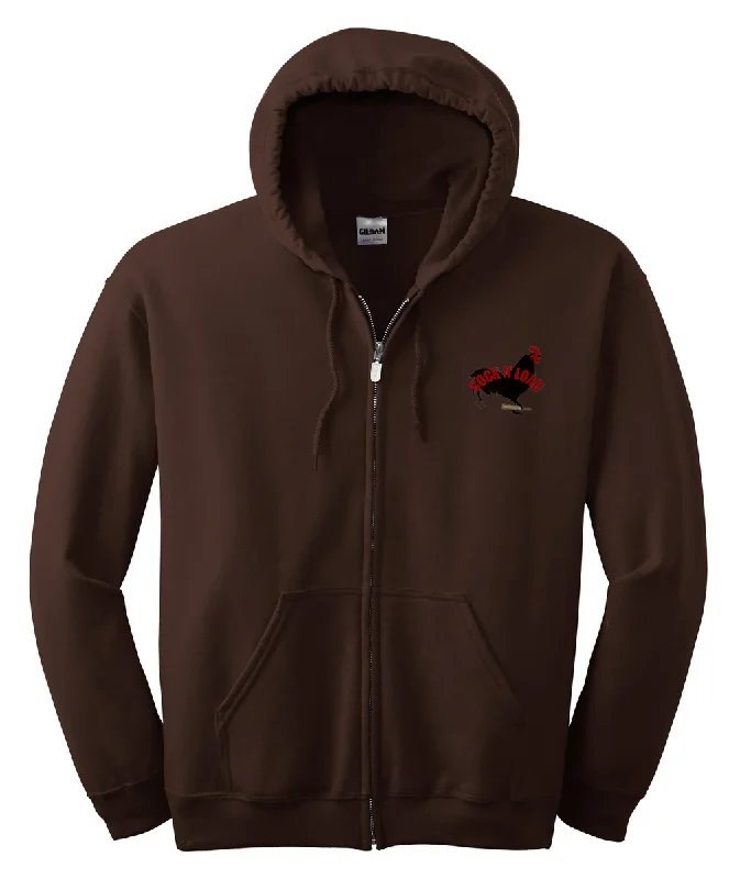 Cock n load 2 Embroidered Gildan® - Heavy Blend™ Full-Zip Hooded Sweatshirt Hoodie with Frayed Bohemian Relaxed